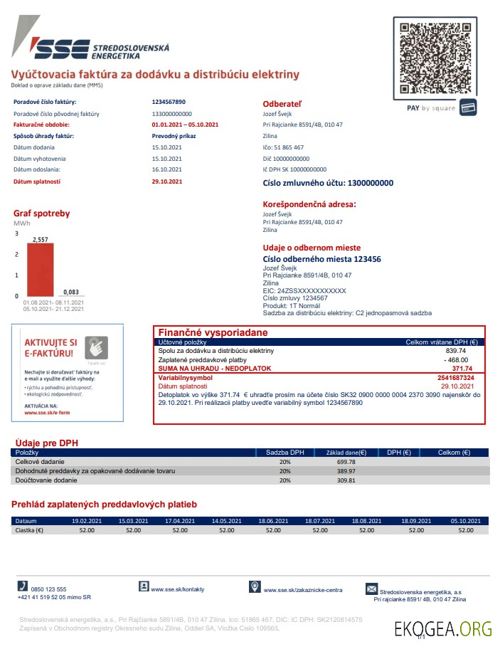 Slovakia Stredoslovenka Energetika utility bill template in Word and PDF format